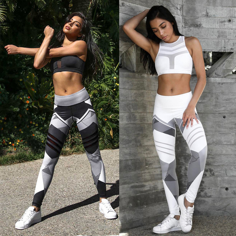 Femmes séchage rapide Sport Fitness Leggins géométrique imprimé pantalons de Sport pantalons de Yoga Leggings collants minces pantalons pour les femmes S-XXXL ► Photo 1/6