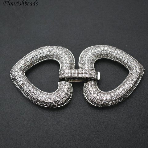 24x48mm pavé CZ perles Double coeur forme collier fermoirs mode bijoux accessoires 5 pc par Lot ► Photo 1/6