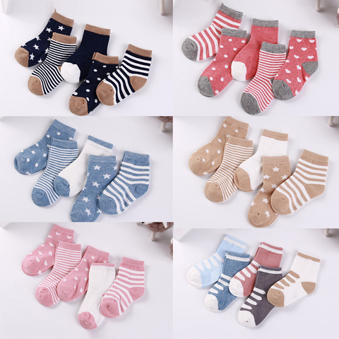 5 paires/lot 0 à 6 ans enfants doux coton chaussettes garçon fille bébé mignon dessin animé chaud rayure points mode école chaussettes automne hiver ► Photo 1/6