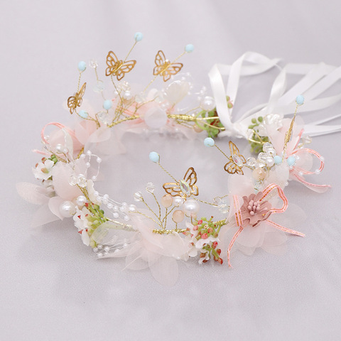 FORSEVEN romantique femmes couronne doux papillon fleur fée bandeau femmes fête bandeau mariée cheveux bijoux accessoires JL ► Photo 1/6