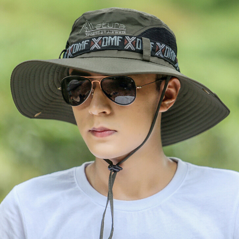 Chapeau de pêche d'été homme femmes large respirant maille casquette de pêche chapeaux de plage soleil hommes en plein air Protection UV chapeau d'ombre ► Photo 1/6