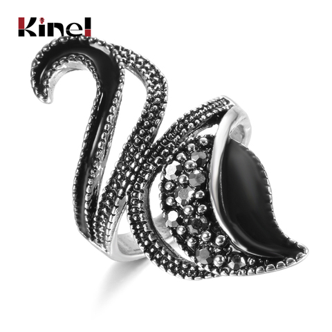 Kinel Boho rétro Lotus anneau gothique creux chanceux fleur violet CZ Zircon anneaux pour femmes noir or couleur Vintage bijoux de mariage ► Photo 1/6