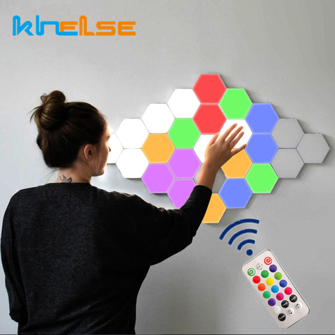 Quantique hexagone mur Led lampe modulaire nid d'abeille télécommande panneau lampes chambre sensible au toucher Helios magnétique éclairage mural ► Photo 1/6