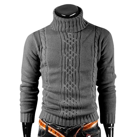 Hiver chaud Pull à col roulé hommes Vintage Tricot Pull Homme pulls décontractés vêtements pour hommes mince tricoté Pull solide Pull ► Photo 1/4