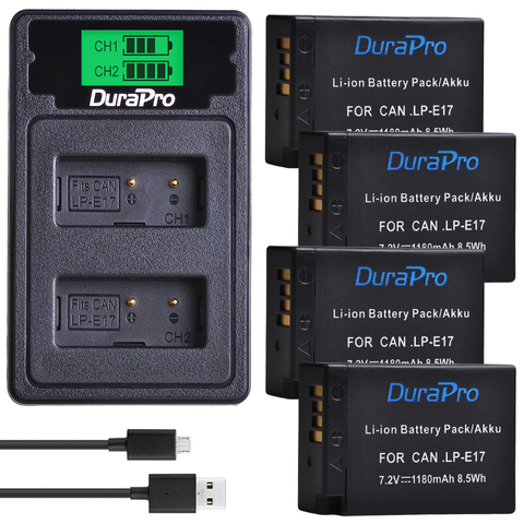 DuraPro 4x1180mAh LP-E17 LP E17 batterie d'appareil photo + LCD USB double chargeur pour canon EOS rebelle T6i 750D T6s 760D M3 8000D Kiss X8i ► Photo 1/6