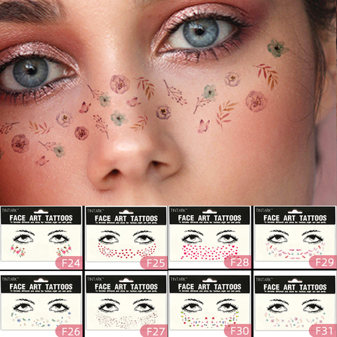 Temporaire visage tatouage mignon petites fleurs femmes tatouages visage autocollants yeux maquillage décalque imperméable pour filles femme 2022 nouveau ► Photo 1/6