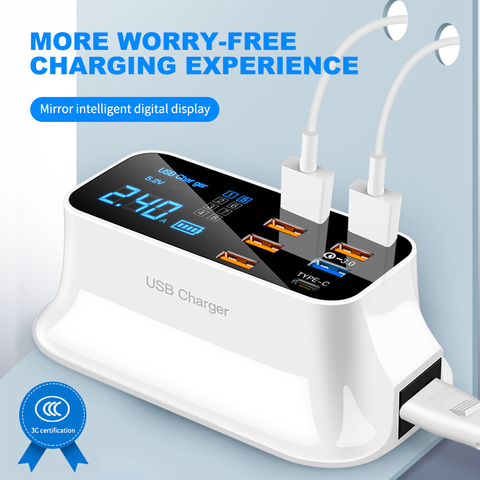 Chargeur rapide 3.0 USB intelligent Type C chargeur téléphone USB chargeur Charge rapide prise de bureau adaptateur Station affichage Led pour iphone ► Photo 1/6