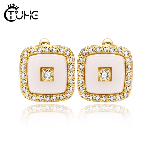 TUHE – boucles d'oreilles carrées classiques en céramique pour femmes, AAA, zircone cubique, bijoux à la mode, en céramique noire et blanche, nouvelle collection ► Photo 1/6