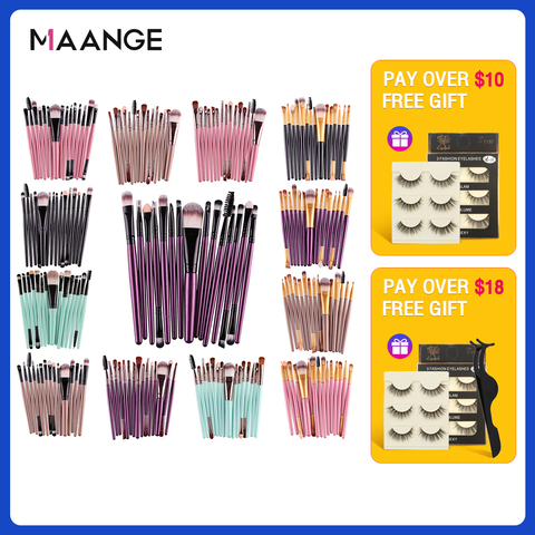 MAANGE Pro 15 pièces pinceaux de maquillage ensemble ombre à paupières fond de teint poudre Eyeliner cils lèvres maquillage brosse cosmétique trousse à outils de beauté chaude ► Photo 1/6