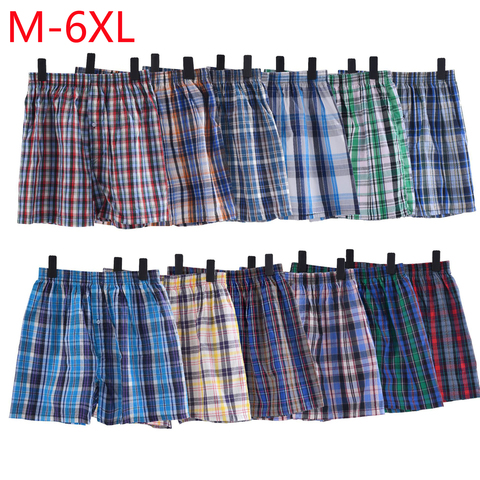 Boxer 6 pièces pour hommes, sous-vêtement décontracté coton, slip de sommeil de qualité à carreaux, ample et confortable, culotte de maison à rayures ► Photo 1/6