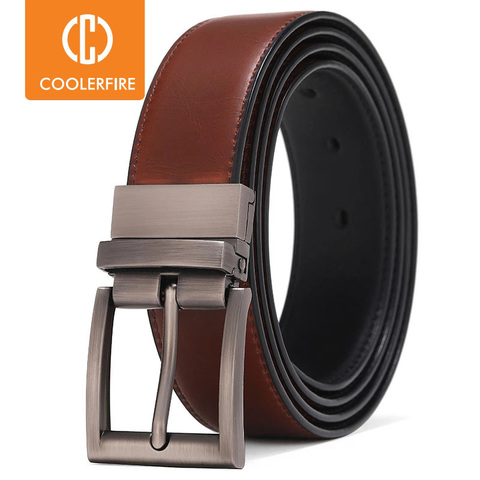 Ceinture réversible en cuir véritable pour hommes, décontractée, de haute qualité, pour pantalon de luxe, pour robe en jean ► Photo 1/6