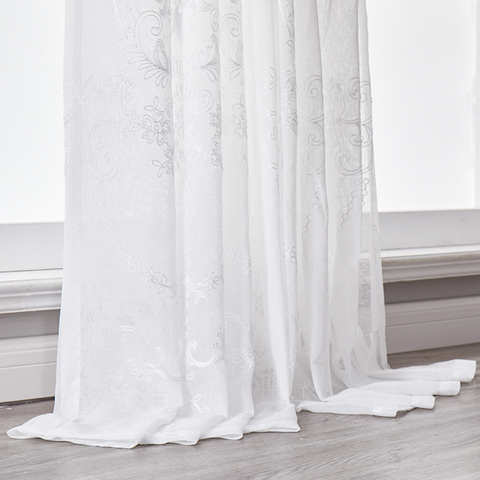 Rideau en Tulle transparent brodé blanc pour salon chambre rideaux en Voile blanc rideaux en tissu pour stores de criblage de fenêtre ► Photo 1/6