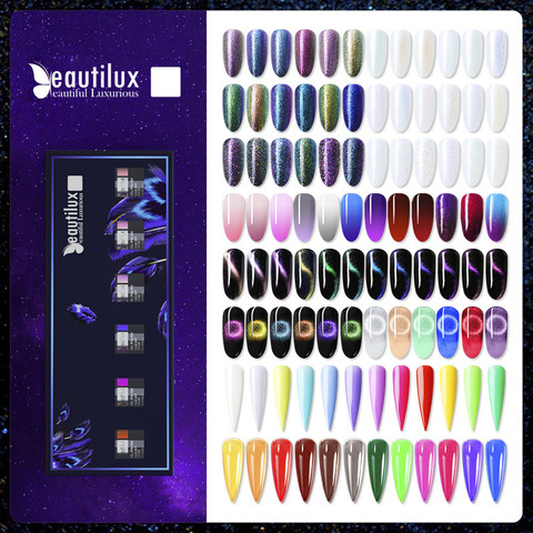 Beautilux – Kit de vernis à ongles Gel Semi-Permanent, paillettes, 6 pièces/ensemble x 10ml, sirène, platine arc-en-ciel, caméléon, Nail Art ► Photo 1/6