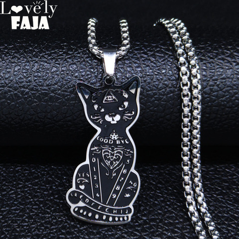 AFAWA 2022 sorcellerie pentagramme couleur noire chat acier inoxydable colliers et pendentifs hommes/femmes pour femmes bijoux joyas N3314S02 ► Photo 1/6