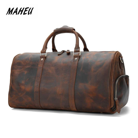 MAHEU – sac de voyage Vintage en cuir véritable pour hommes, grand sac à bandoulière en cuir de vache, sac de week-end ► Photo 1/6