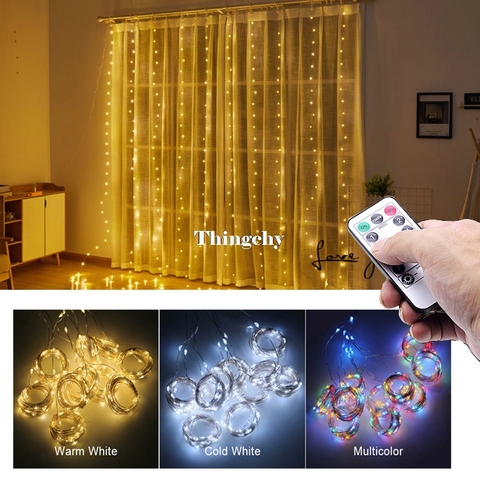 Guirlande lumineuse rideau LED pour fenêtre, 3M, guirlande lumineuse USB, féerique, festons, télécommande, décorations de noël, nouvel an, pour chambre à coucher ► Photo 1/6