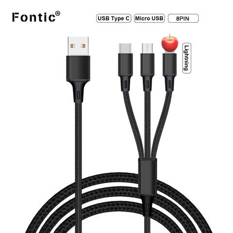 Câble de chargeur 3 en 1 en gros 4ft/1.2m avec Port Micro USB Type C 8PIN universel (charge seulement) ► Photo 1/6
