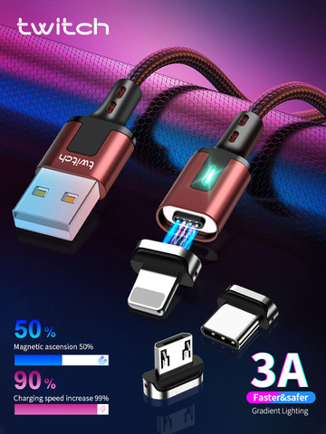 Câble Micro USB/type-c 3A magnétique Twitch, charge rapide, compatible avec iPhone, Samsung, Huawei, Xiaomi ► Photo 1/6