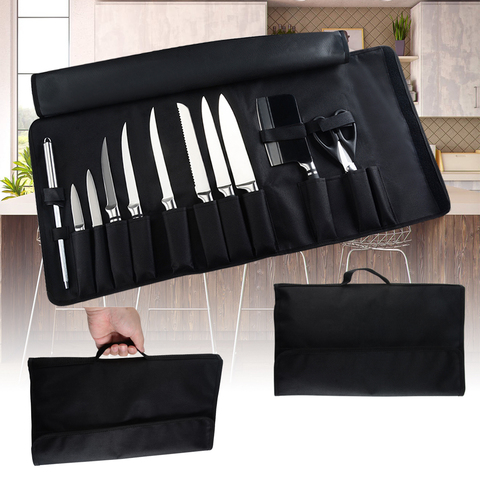 XYj sac en rouleau pour couteaux de Chef de cuisine, sac de transport, sac de cuisine Portable, rangement Durable 12 poches, outil de couleurs noires ► Photo 1/6