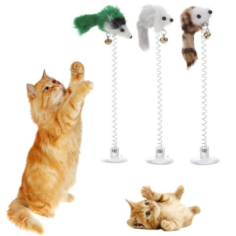 Peluche à plumes élastiques pour chat, jouet interactif, fausse souris, grattoir, fournitures pour animaux de compagnie, 1/3 pièces ► Photo 1/1