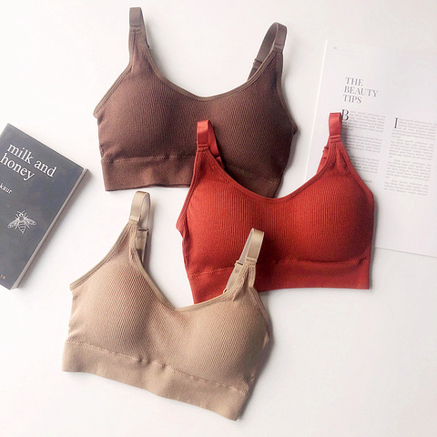 Femmes respirant rembourré Yoga soutien-gorge avec ajuster sangle athlétique salle de Sport en cours d'exécution sans couture Fitness gilet Sport sommeil hauts de soutien-gorge ► Photo 1/5