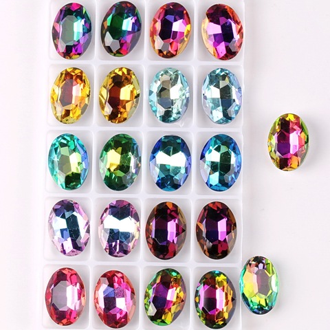 Cristal de verre forme ovale 10*14 13*18mm arc-en-ciel et gelée bonbons AB couleurs point retour colle sur strass perles applique bricolage garniture ► Photo 1/6