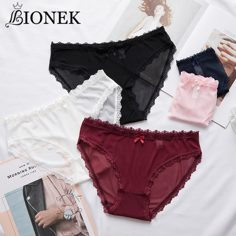 BIONEK Sexy translucide sous-vêtements Net fil culotte culotte pour les femmes sous-vêtements Transparent taille moyenne femme Sexy Lingerie culottes ► Photo 1/6