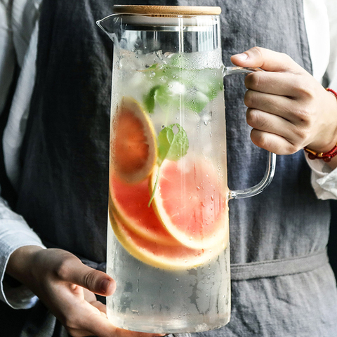 Bouilloire en verre épais 1000ML/1500ML, couvercle en bambou avec couvercle de filtre, peut être ajouté à la bouilloire pour le jus et le café ► Photo 1/6