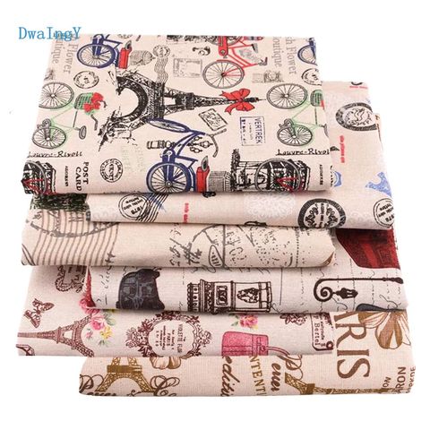 DwaIngY-ensemble de 6 pièces | Tissu en coton et lin à imprimés de tour Eiffel, pour Patchwork, sacs de couettes cousues, bricolage, 25x45cm ► Photo 1/6