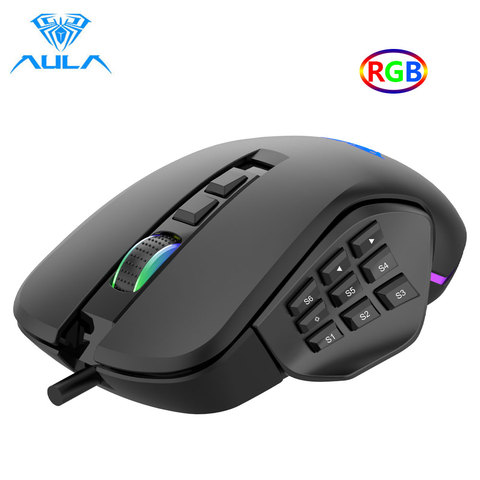 Souris de jeu AULA rvb optique 10000DPI Macro 9 boutons latéraux + 2 accessoires remplaçables jeu/souris de bureau pour ordinateur portable de bureau ► Photo 1/6