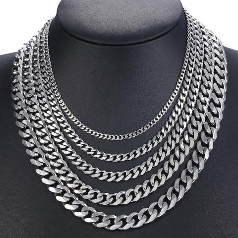 3-11mm hommes gourmette chaîne collier couleur argent acier inoxydable gourmette lien cubain longue chaîne pour hommes unisexe Punk classique bijoux ► Photo 1/6