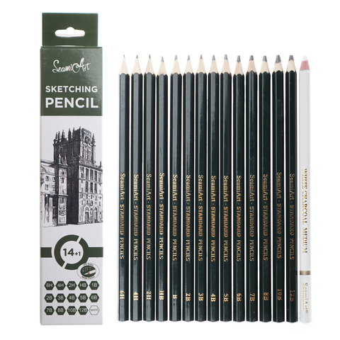 SeamiArt 15 pièces/ensemble ensemble de crayons de dessin bois fournitures d'art professionnel croquis blanc crayons de charbon de bois Art peinture papeterie ► Photo 1/6