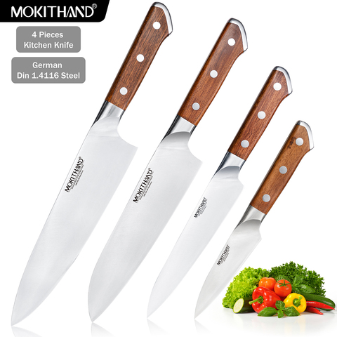 Mokithand – ensemble de couteaux de Chef japonais, pour légumes, viande, poisson, fruits, manche allemand en bois de rose, 1.4116 ► Photo 1/6