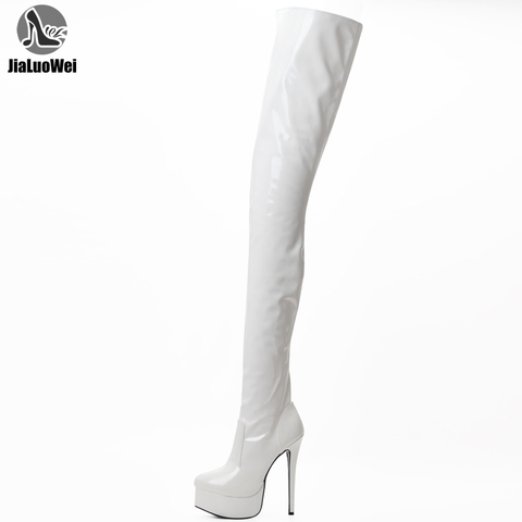 JIALUOWEI taille 36-46 unisexe sur le genou cuisse haut talon aiguille plate-forme bottes extensibles ► Photo 1/6