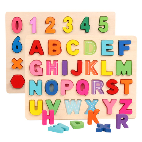 Enfants en bois 3D Alphabet numéro Puzzle bébé coloré lettre numérique géométrique jouet éducatif pour enfant en bas âge garçon fille cadeau ► Photo 1/6