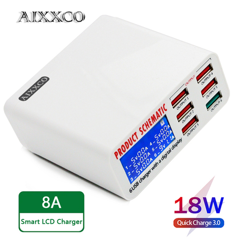 AIXXCO Pour Qualcomm Charge 3.0 6 Ports Smart Mobile Téléphone Chargeur De Bureau USB Chargeur pour iPhone Samsung Xiaomi Chargeur Rapide ► Photo 1/6