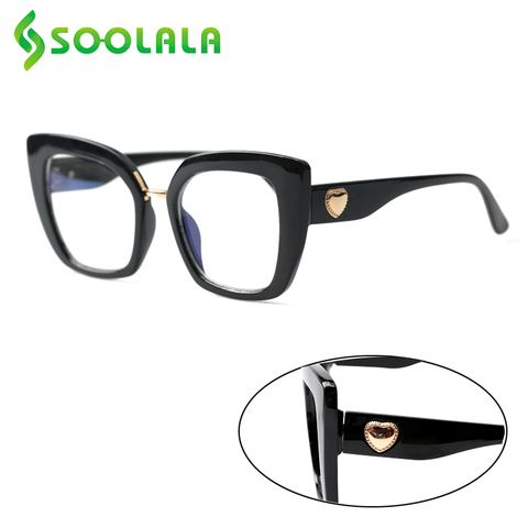 SOOLALA-lunettes de lecture Anti lumière bleue | Œil de chat, bras de cœur, lunettes pour femmes, hyperopie presbyte + 1.0 1.25 1.5 1.75 à 4.0 ► Photo 1/6