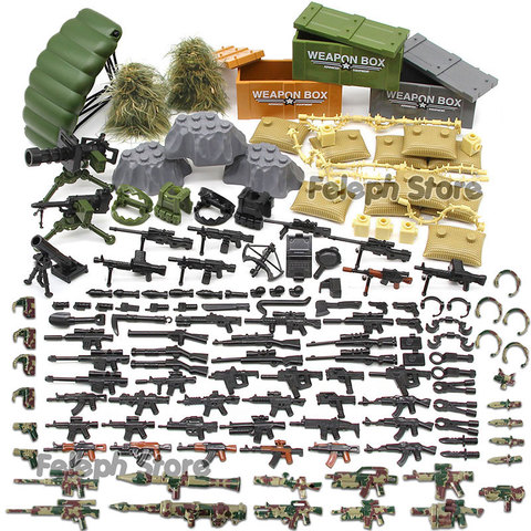 Blocs de construction pour armure d'ordinateur portable, 153 pièces, sac de sable, camouflage, modèle de briques, ensemble d'arme de l'armée SWAT, accessoires MOC, jouet à assembler soi-même ► Photo 1/6