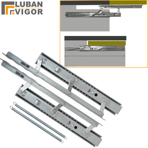 Charnière de rail de levage de glissière de table, rail de support de table à manger pliant télescopique, gain de place, avec tampon hydraulique, matériel de meubles ► Photo 1/4