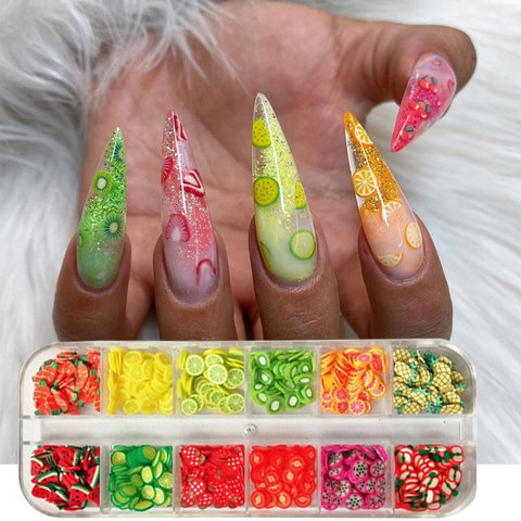 Autocollants 3D tranches de fruits mixtes bricolage d'argile polymère, citron, Nail Art, décorations pour femmes, pointes de manucure ► Photo 1/6