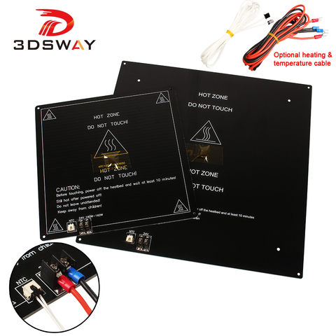 3dsway – pièces d'imprimante 3D, support en aluminium de 3mm, lit chauffant MK2a 220x220 310x310, plaque de lit chauffant MK3 24V noir avec câble ► Photo 1/6