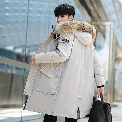 Veste d'hiver épaisse pour homme, manteau de maintien au chaud, coupe-vent à capuche avec col en fourrure, longue veste d'extérieur pour Couple,-30 degrés ► Photo 1/5