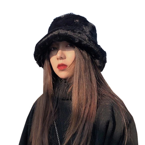 Chapeau de pêcheur coréen, en fausse fourrure, blanc et noir, seau pour femmes et hommes, Panama, nouvelle collection hiver 2022 ► Photo 1/6