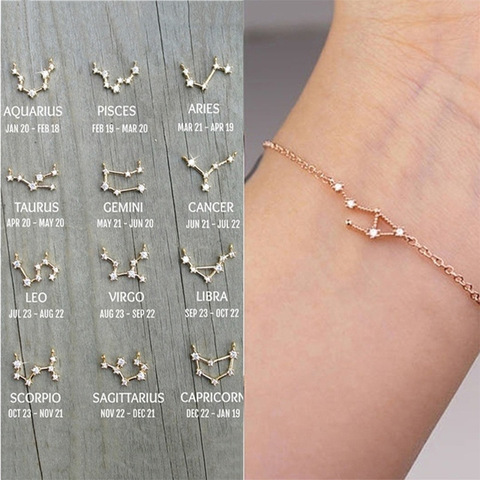 Breloque Simple à motif zodiaque, Constellation, bijoux à chaîne, cadeau d'anniversaire, Bracelets pour femme ► Photo 1/6