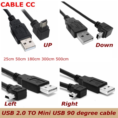 USB 2.0 mâle à Mini USB B Type 5pin 90 degrés haut et bas et gauche et droite angle mâle câble de données 0.25m/0.5m/1.8m/5m 20cm 50cm 6FT ► Photo 1/5