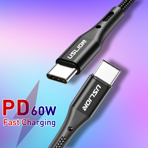 USLION – câble USB type-c 60W PD QC 3.0 pour recharge rapide et transfert de données, cordon de chargeur usb-c pour téléphone portable ► Photo 1/6