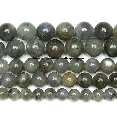 Perles rondes en pierre naturelle de qualité B, matériau en chine, bleu brillant gris Labradorite, 15 pouces ► Photo 1/1