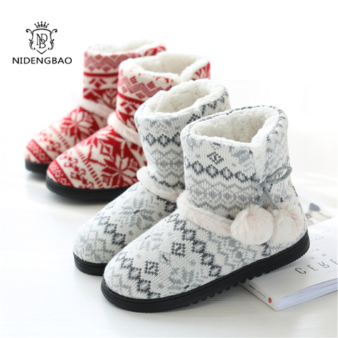 Pantoufles d'hiver en peluche avec nœud papillon pour femmes, sandales de maison, chaussures plates, chaussures d'intérieur, antidérapantes ► Photo 1/6