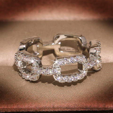 925 nouvelle couleur argent chaîne anneau avec Bling Zircon pierre anneaux pour les femmes de mariage fiançailles mode bijoux cadeau ► Photo 1/4