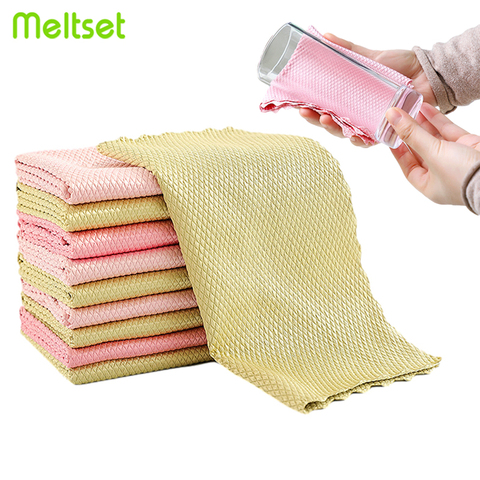 5 pièces/lot chiffon en microfibre sans Trace de verre serviette de nettoyage absorbant torchon pour vaisselle cuisine chiffon ménage outils de nettoyage ► Photo 1/6